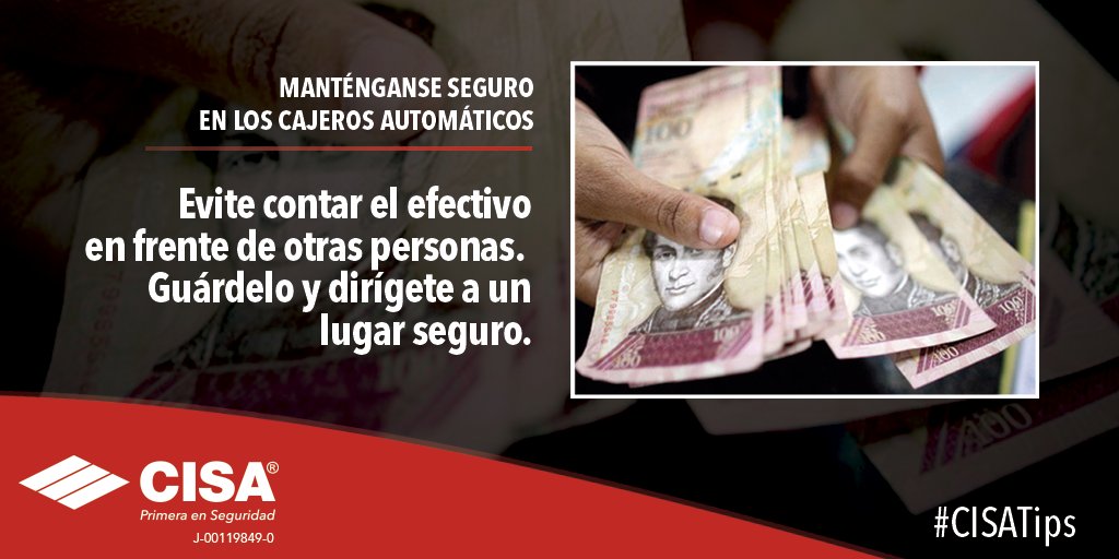 CisaVenezuela's tweet image. Al hacer una operación en el cajero automático, evita contar el efectivo en público. #CISATips