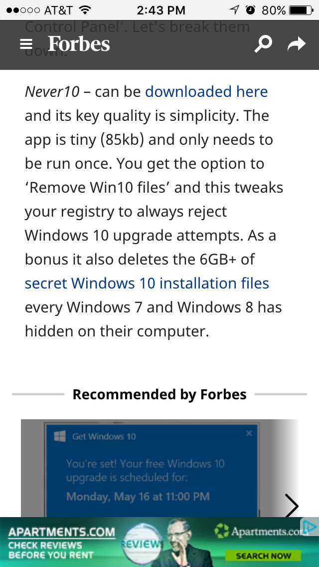 roossell93's tweet image. After about 27 seconds of Googling, I have found a way to stop Windows 10

 #Never10 #StopWindows10