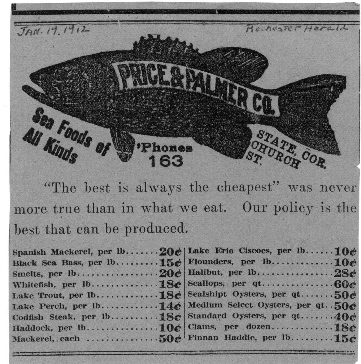 Palmer_Foods's tweet photo. #TBT to our price list of last century. #ROC friends: what lavish spread would you buy for a buck? #OneFishTwoFish https://t.co/vjJWVHDfS0