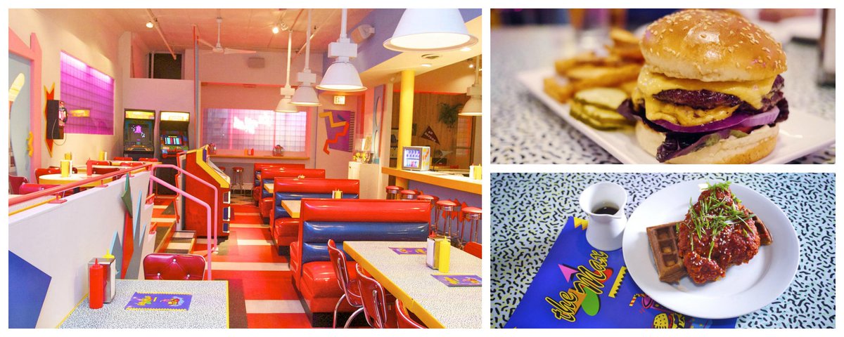 chicagotribune's tweet photo. Sit "Slater-style" and enjoy a good burger at Saved by the Bell pop-up https://t.co/QN88TcVhtv https://t.co/heB8zdl8ed
