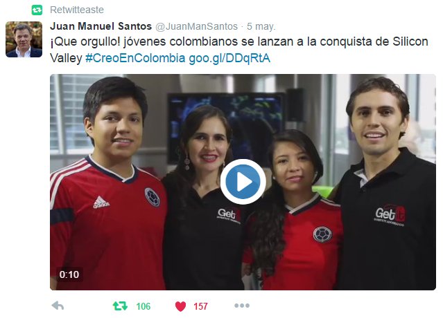 GetitColombia's tweet photo. @ExpedicionRCN Emprendedores que representaremos a Colombia en FINAL deSilicon Valley tb. decimos #ColombiaGritaGol https://t.co/tLRbTQH2gz