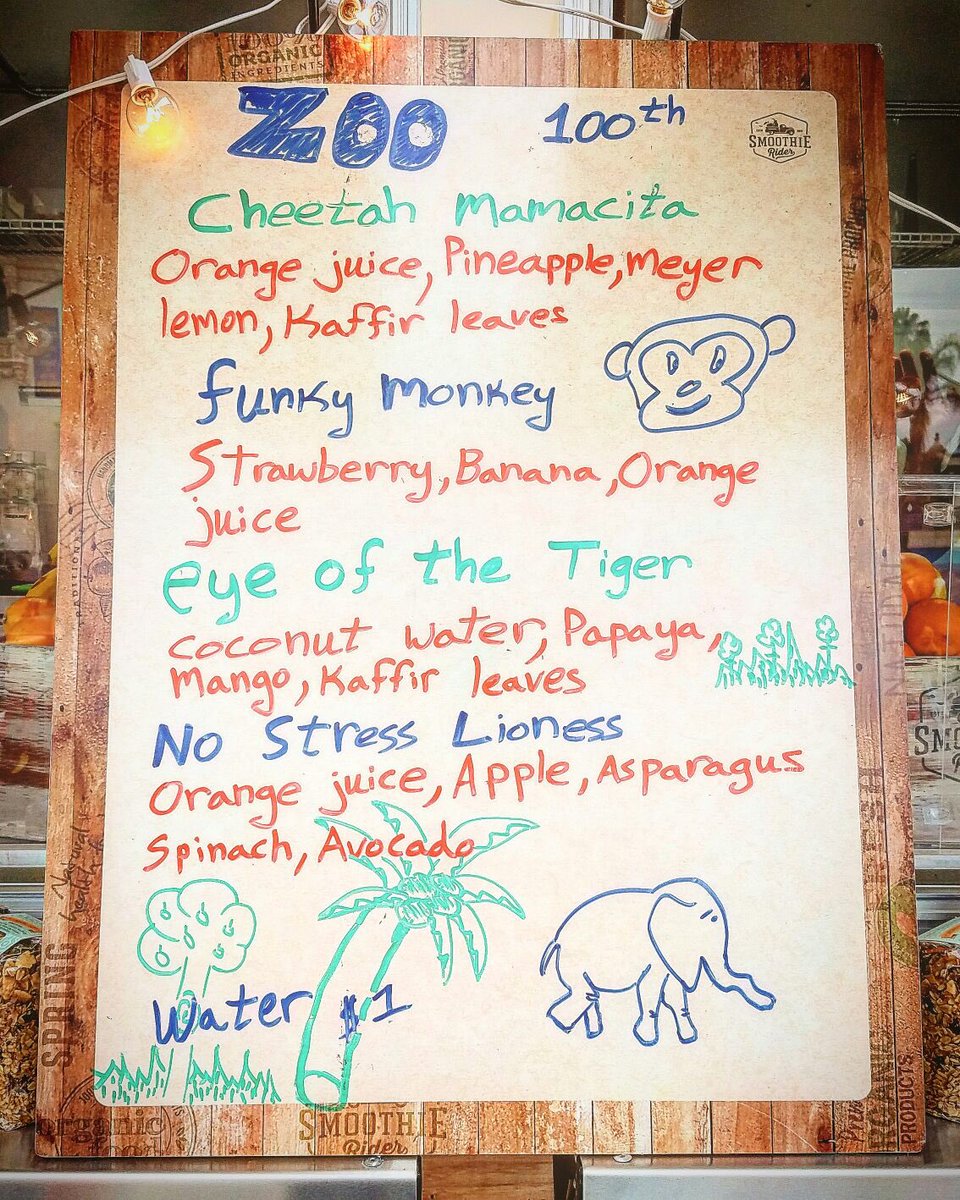 SmoothieRider's tweet photo. Custom menu for San Diego zoo centennial #SanDiego #zoo #BalboaPark #smoothies #blend #BlendMoreVeggies https://t.co/5jPJk69xSt