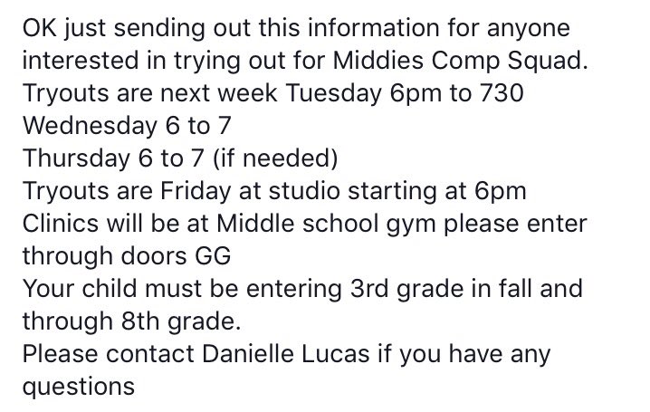 MYFandCheer's tweet photo. A message from our Cheer President Danielle Lucas #gomiddies #cheer # compsquad #tryouts #middletown https://t.co/bZMm5rPjnK