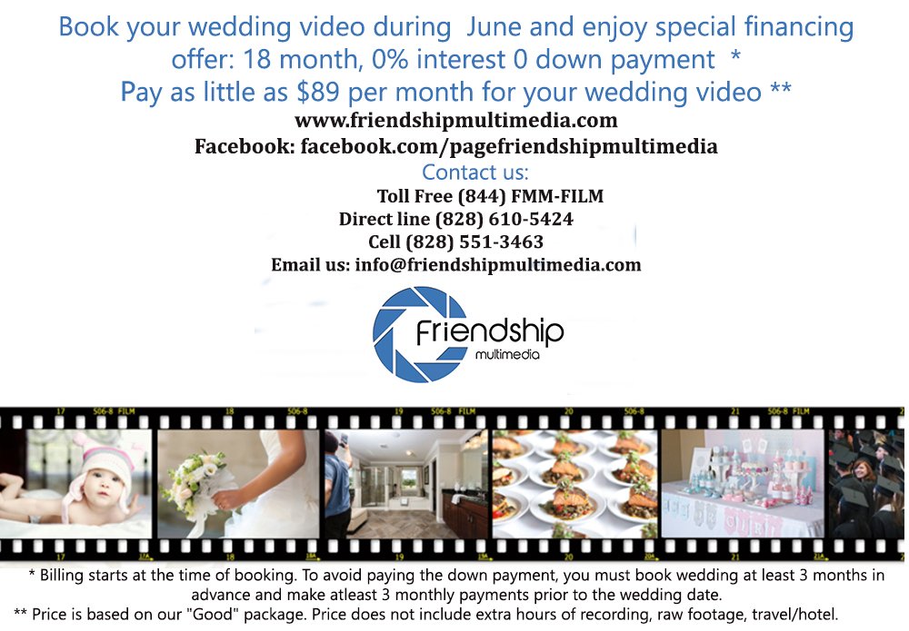 FriendshipMM's tweet image. Book wedding video during June and enjoy an offer: 18 month, 0% interest 0 down payment
friendshipmultimedia.com