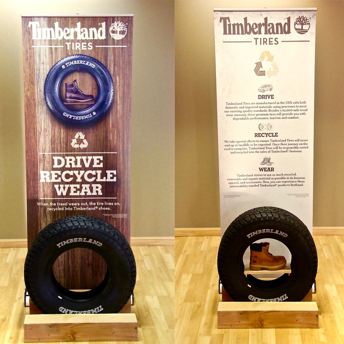 DesignCentrix's tweet photo. Check out these beautiful, rustic,  retail displays we designed/built for Timberland Tires! https://t.co/pK0oLgmE6q
