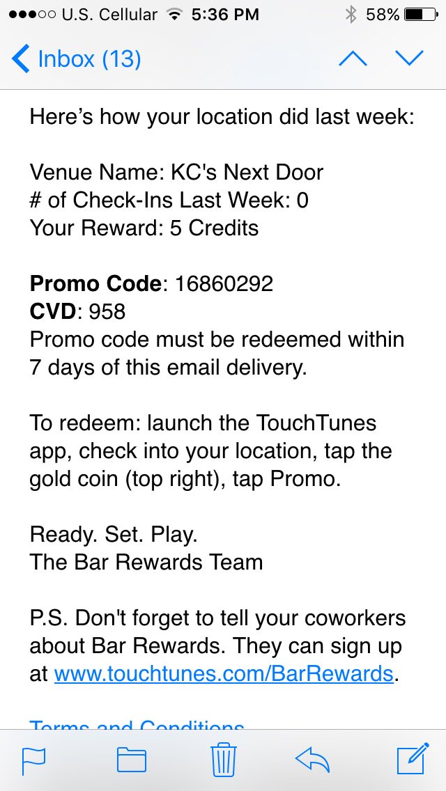 Kayleigh в X: „@TouchTunes when my check in bonus credits gets 