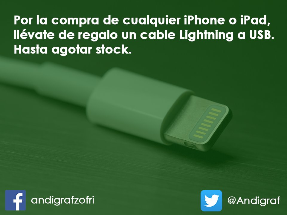 Andigraf's tweet photo. ¡#Promoción! #Apple #LightningUSB #iPhone #iPad. Disponible en @Andigraf @MallZofri #Zofri #Iquique. #Antofagasta https://t.co/ueUKbQrmon
