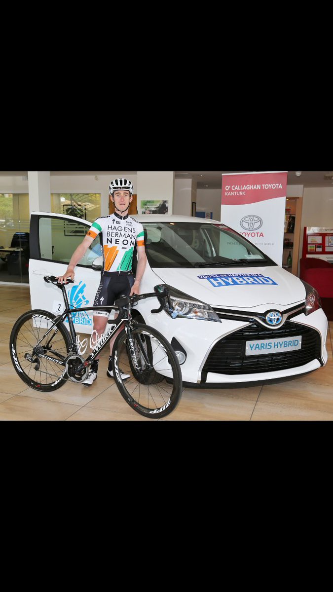ToyotaKanturk's tweet photo. Welcome Pro Cyclist @EddieDunbar our 'Hybrid Brand Ambassador' with his new Toyota Yaris Hybrid. @toyotaireland https://t.co/7mBjk1lVDb