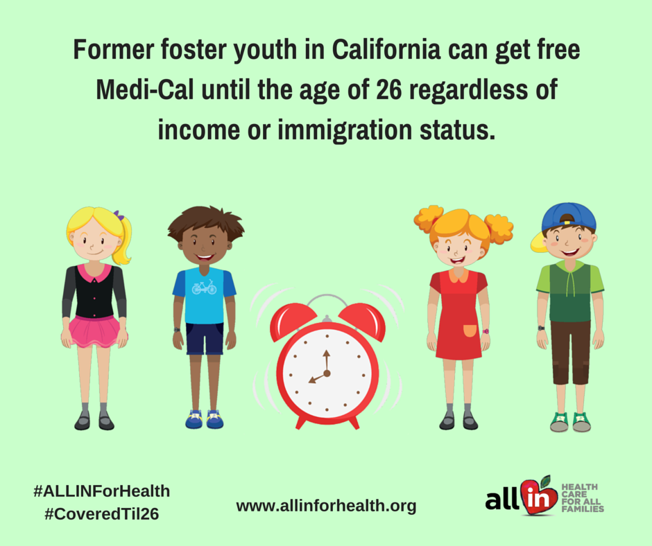 AllInForHealth's tweet photo. Former foster youth can enroll in Medi-Cal regardless of income or immigration status. #CoveredTil26 #NFCM2016 https://t.co/EmQBRwI326