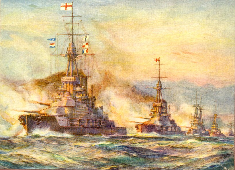 #OnThisDay 1916: Jutland. Artist B.F. Gribble captured the Royal Navy in the opening moments of the battle. #WW100