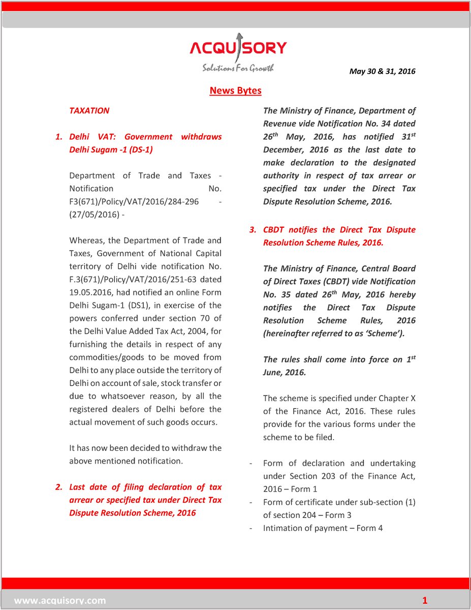acquisory's tweet photo. #Acquisory #daily #Newsbytes #corporate #RBI #MCA #SEBI #Tax #updates #30May2016 #31May2016
https://t.co/cim56lZhGt https://t.co/3bTEAUeygw