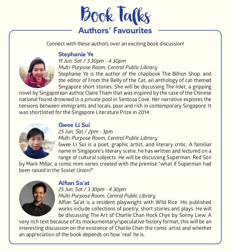 PublicLibrarySG's tweet photo. Catch our book talks at #ReadFest2016! For full list and registration: https://t.co/zWseiZ1Umy https://t.co/hTUXTIv5uZ