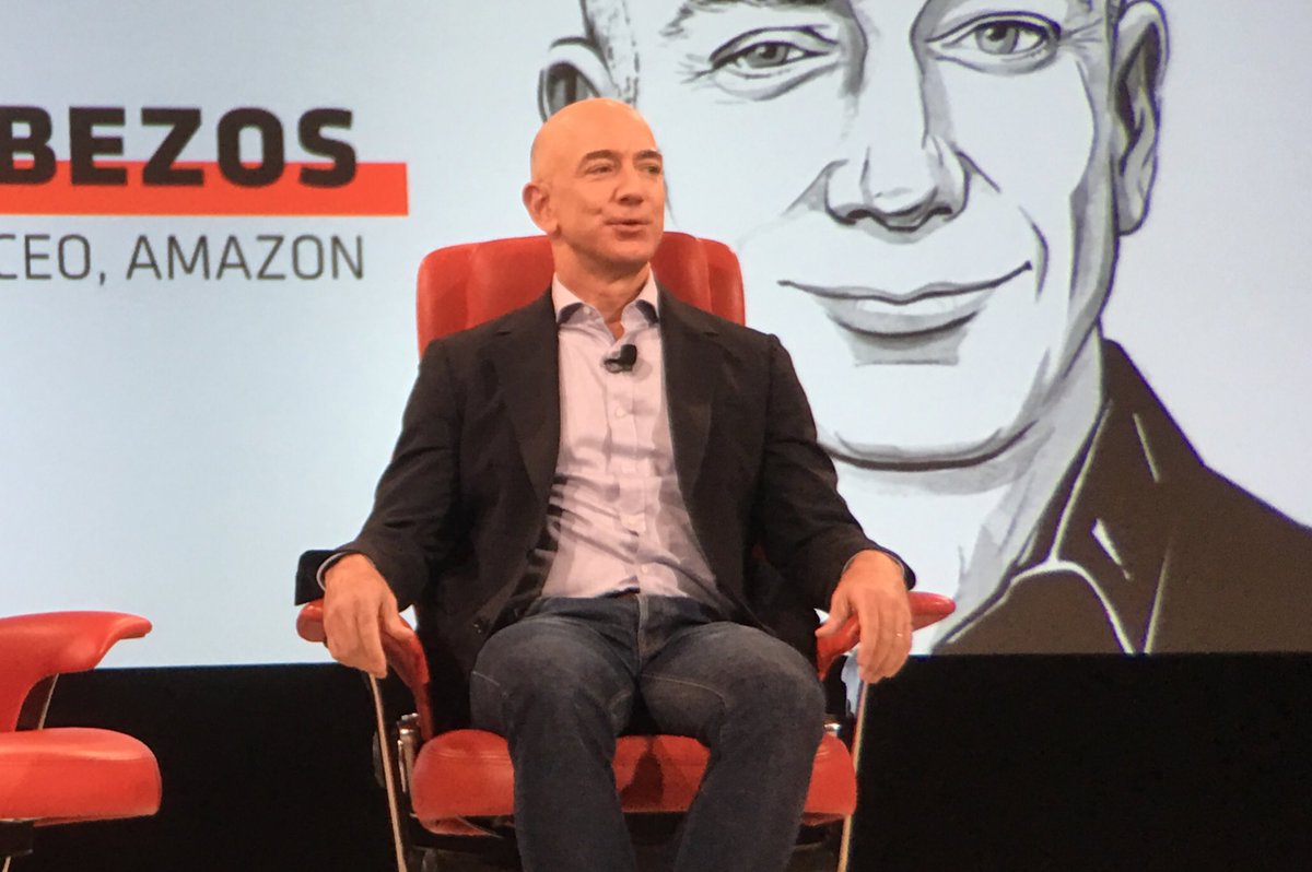 LanceUlanoff's tweet photo. Jeff Bezos: "The longer you've been around, the more humble you become about tech." #codecon https://t.co/54mQyJQxUG