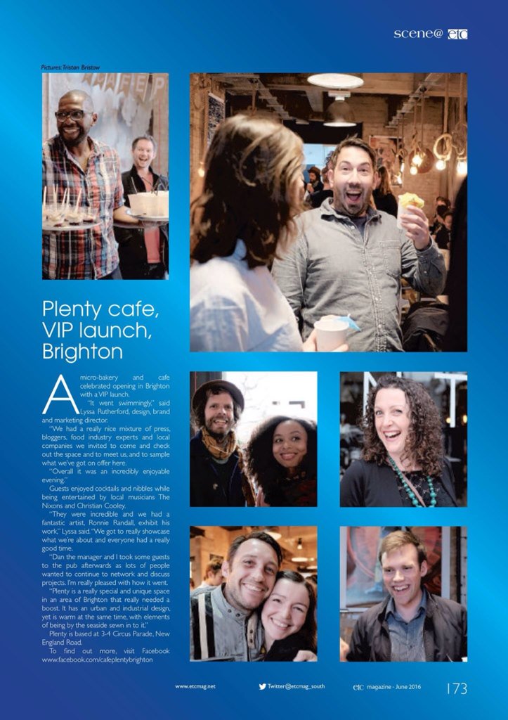 LyssaRuther's tweet photo. Huge thanks to @etcmag_south for featuring @PlentyBrighton! Check out my interview in the June issue #brighton #cafe https://t.co/jdA4Cv4FyV