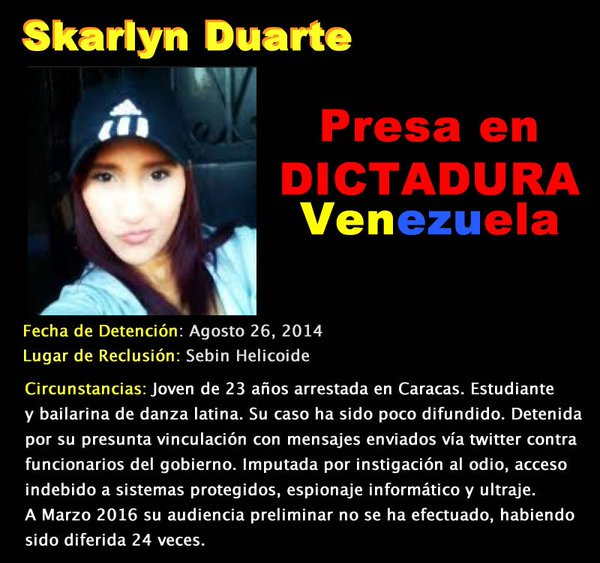 Raunell19's tweet photo. #31May2016 SKARLYN DUARTE privada de su libertad x una #JusticiaPodrida Hoy Diferida Nยฐ27 veces AUDIENCIA PRELIMINAR https://t.co/GHLRPe6GND