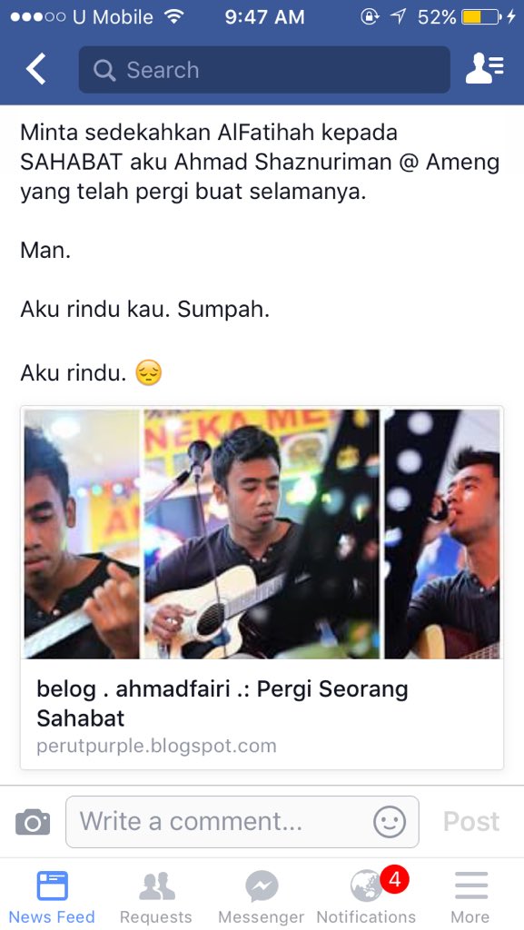 xhmxdfxiri's tweet photo. Terharu sebab ada orang baca blog aku yang dah lama ditelan bumi. Sedekahkan AlFatihah untuk arwah Shaznuriman ye 😊 https://t.co/LrvytvS2NJ