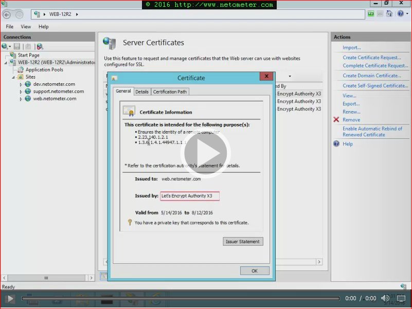 netometer's tweet image. Video: How to Install #LetsEncrypt Free SSL Certificates on Windows Server 
netometer.com/blog/?p=1758
#WindowsClient