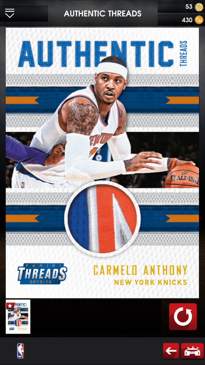 DerekClifford4's tweet photo. Just pulled a @PaniniDigital #dunk #authenticthreads gold @carmeloanthony ππ looking to trade for #gridiron https://t.co/WICovUYMeV