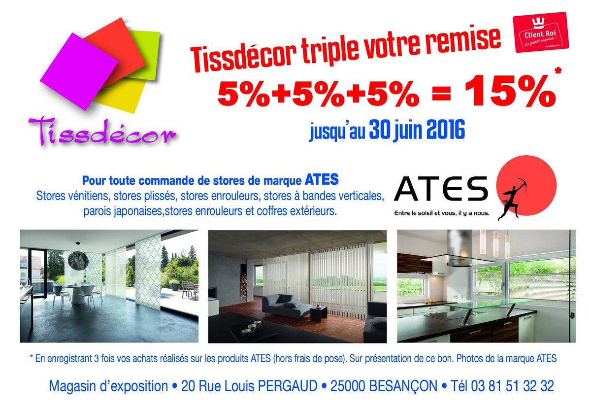 ClientRoi's tweet photo. #Besancon "Coup Triple" sur les stores Ates dans votre magasin Tissdécor ! #bonplan https://t.co/BkXGPbsiPN