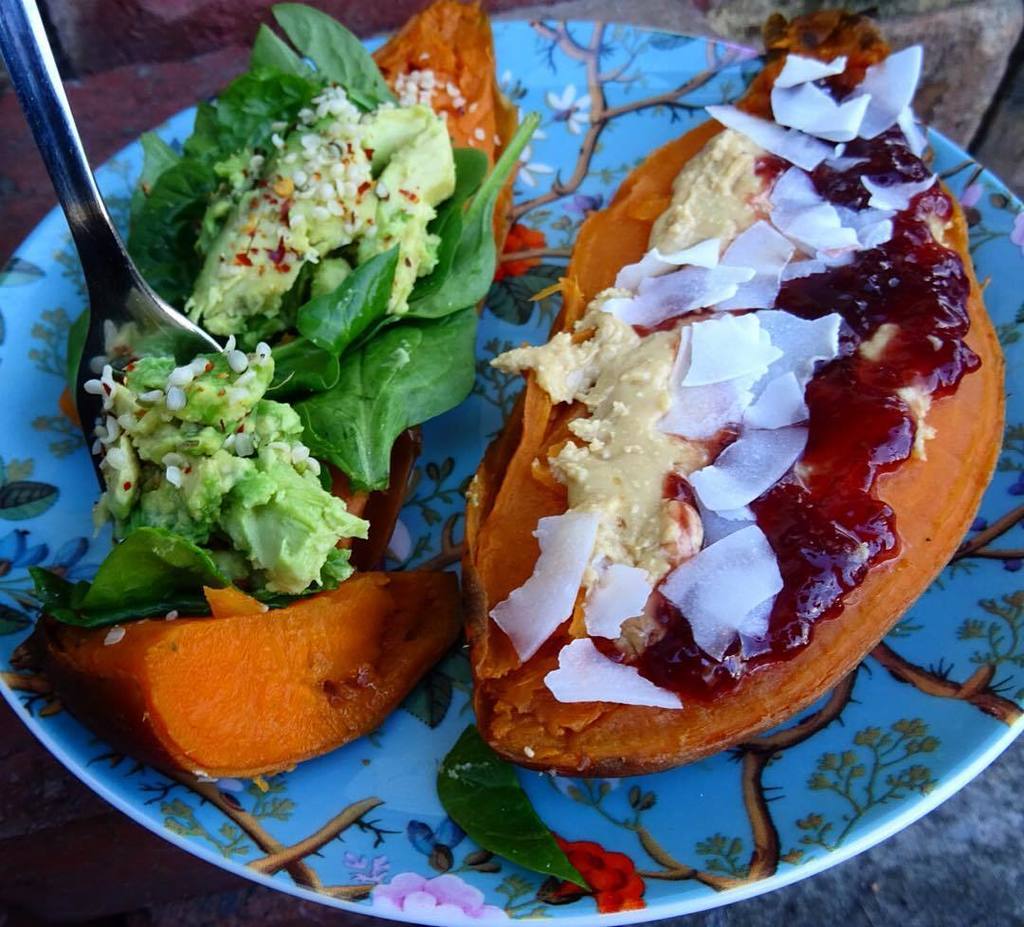 by @nourishnotpunish Oh how I love sweet potato😍 I was starving this afternoon! So decided to bake some potato and …