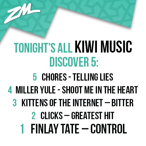 ZMonline's tweet photo. Tonight @ZMNIGHTSHOW are playing all KIWI bangers in their Discover 5! Make sure you tune in from 8 @nzonairmusic https://t.co/FYJaqUOATF