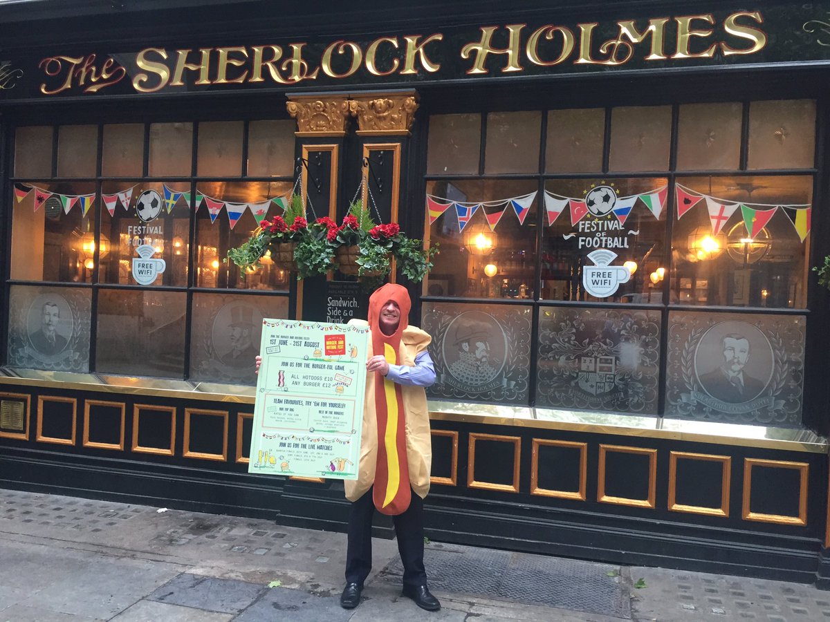 TheSherlockPub's tweet photo. #hotdogfestival #sherlock #holmes #sherlockholmes #festival #london #trafalgar #squer #summer #menu # #Euros2016 https://t.co/QByBZuvqs4