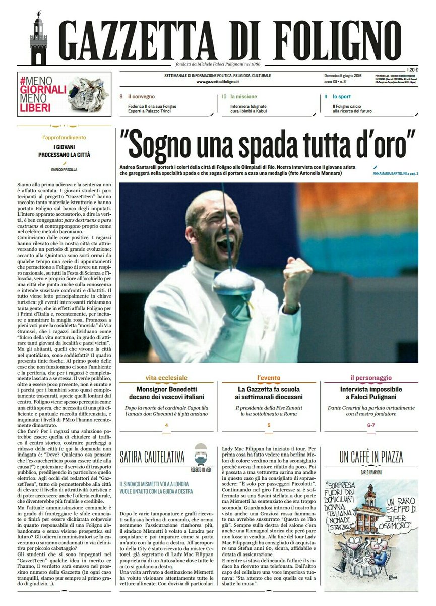 GazzettaFoligno's tweet photo. Anche Foligno sarà alle l'Olimpiade di Rio 2016, grazie al nostro portacolori #AndreaSantarelli. Si torna #inEdicola https://t.co/FaCyya4g82
