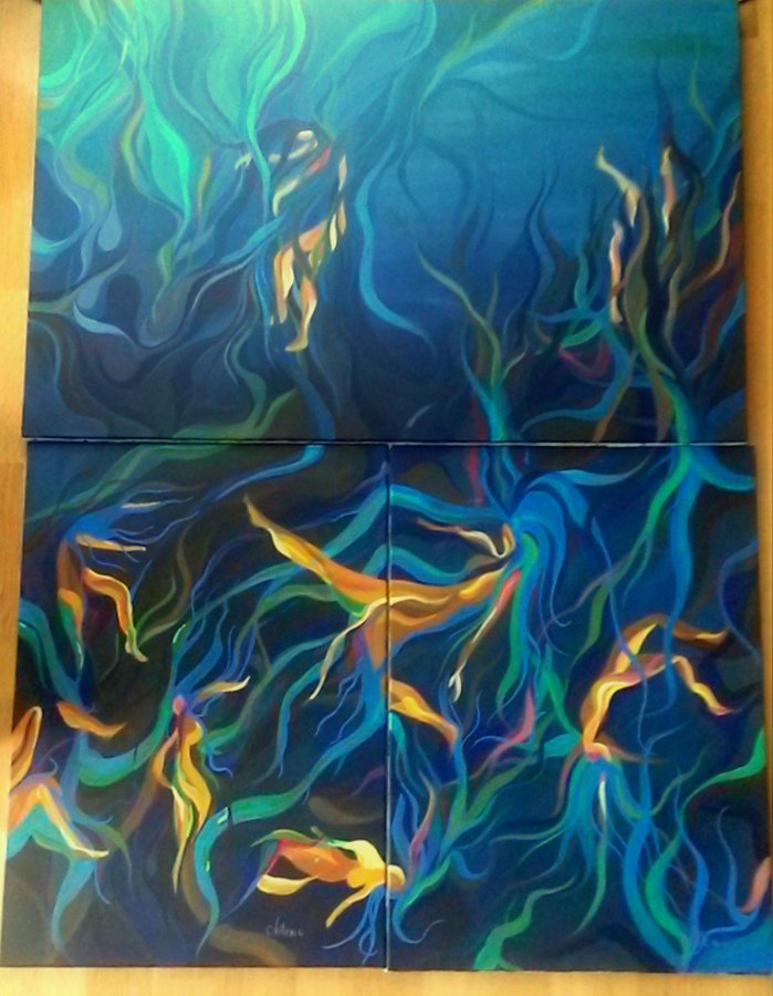 Eclairciie's tweet photo. Underwater #art #artist #ocean #blue #sea #mer #peinture #paint #acrylique #triptique https://t.co/30dWzYvMdi