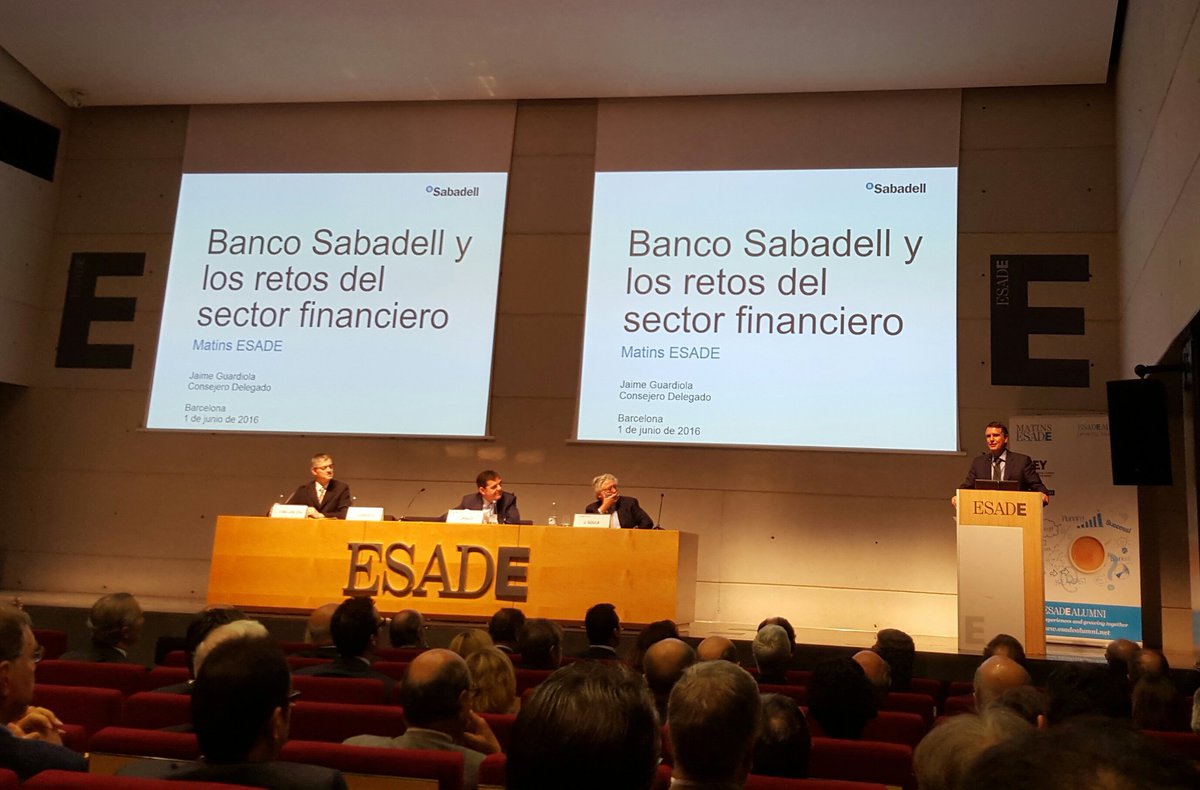 AlbaPuigSanchez's tweet photo. El Banco Sabadell y los retos del sector financiero con Jaume Guardiola en #MatinsESADE #EsadeAlumni https://t.co/8uG3Mvzo34