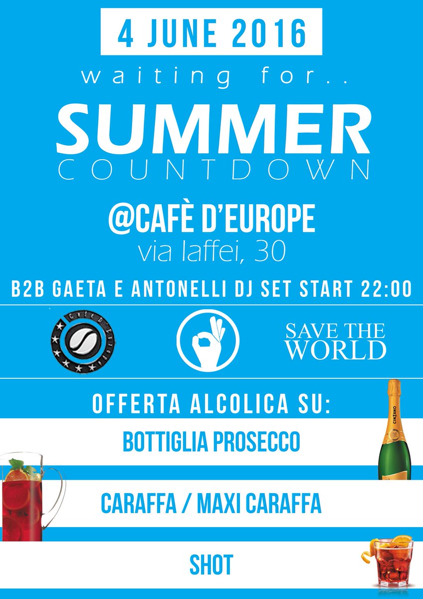 tittoantonelli's tweet photo. Sabato 4/06 Pre-Party @Café D'Europe (Cerveteri/Rm) #Summercountdown #Backtoo #STW #Blacksand https://t.co/WmF1Bvg6iN