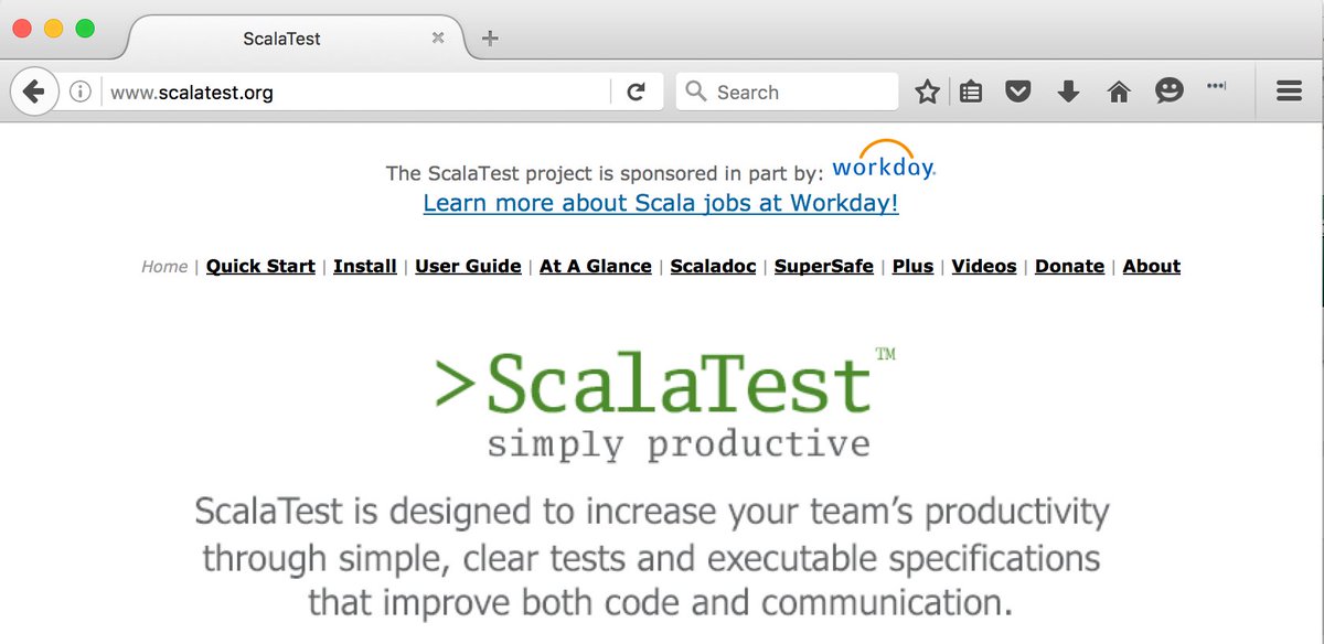 Delighted to see <a href="/Workday/">Workday</a> supporting <a href="/bvenners/">Bill Venners</a>' excellent <a href="/scalatest/">ScalaTest</a> framework workday.com/company/career…~