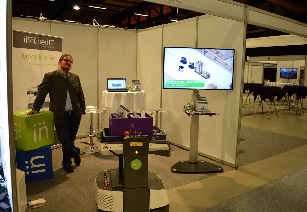 We are all set at the @RoboBusiness_EU! Meet incubed IT and Smart Shuttle Marie who is serving drinks and wafers!