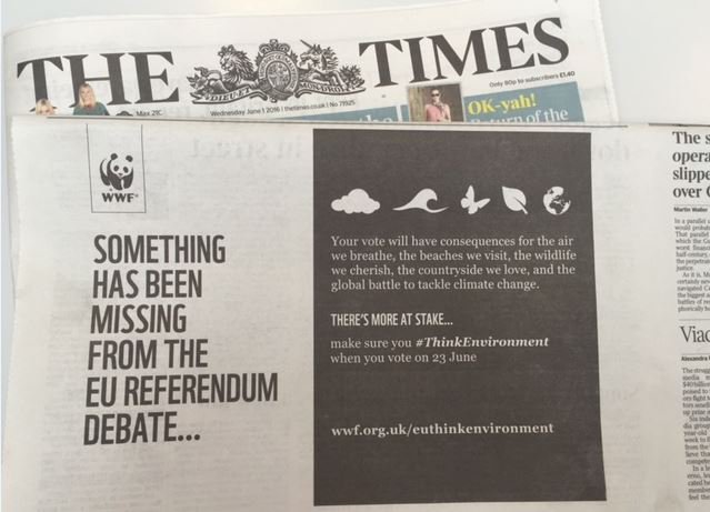 wwf_uk's tweet image. In @thetimes today - make sure you #ThinkEnvironment when you vote on 23rd June #EUref po.st/nBKd15