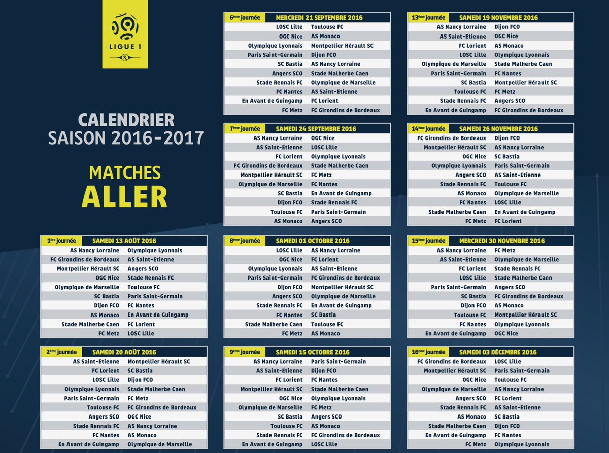 Footballogue's tweet photo. [#L1] Le calendrier de la saison 2016-2017 
via @LFPfr
https://t.co/CkU8svdlZp