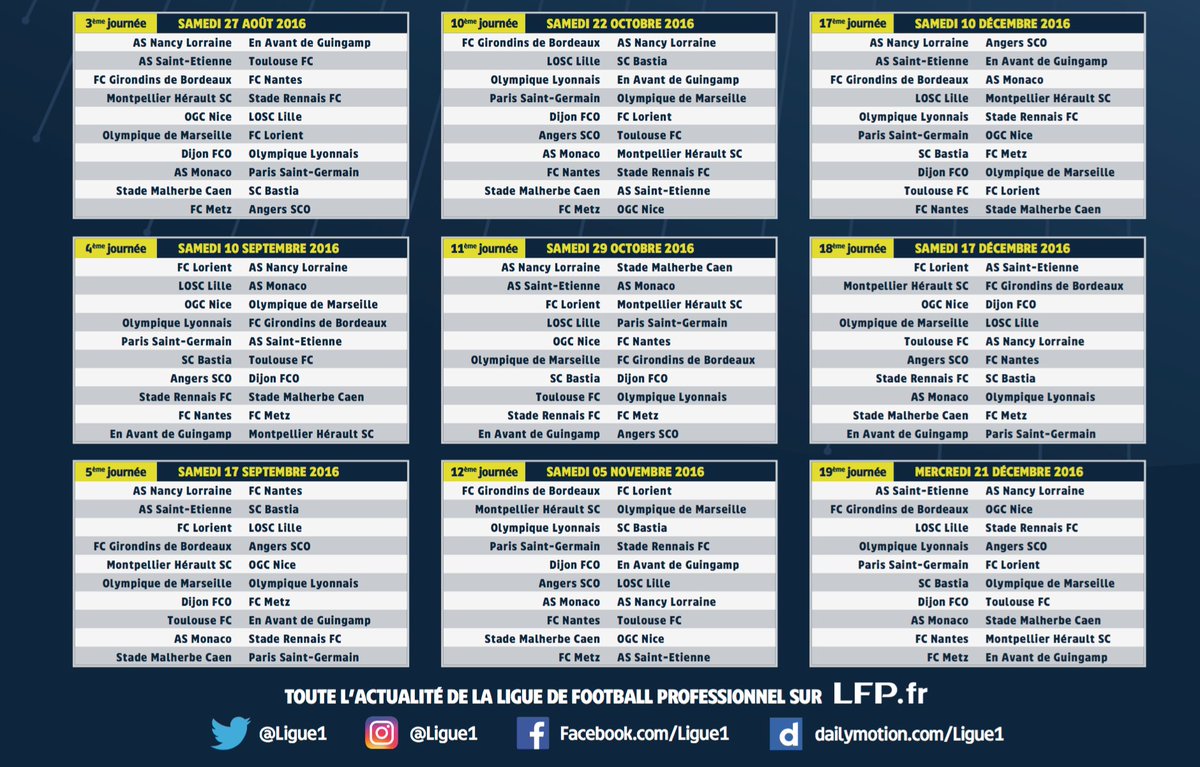 Footballogue's tweet photo. [#L1] Le calendrier de la saison 2016-2017 
via @LFPfr
https://t.co/CkU8svdlZp