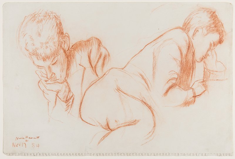 KateLAspinall's tweet photo. #ModBritDrawing pick from @AbbottandHolder new list: #ninahamnett 'Reading Boy', 1954, red chalk https://t.co/q9Nk7M7uyj