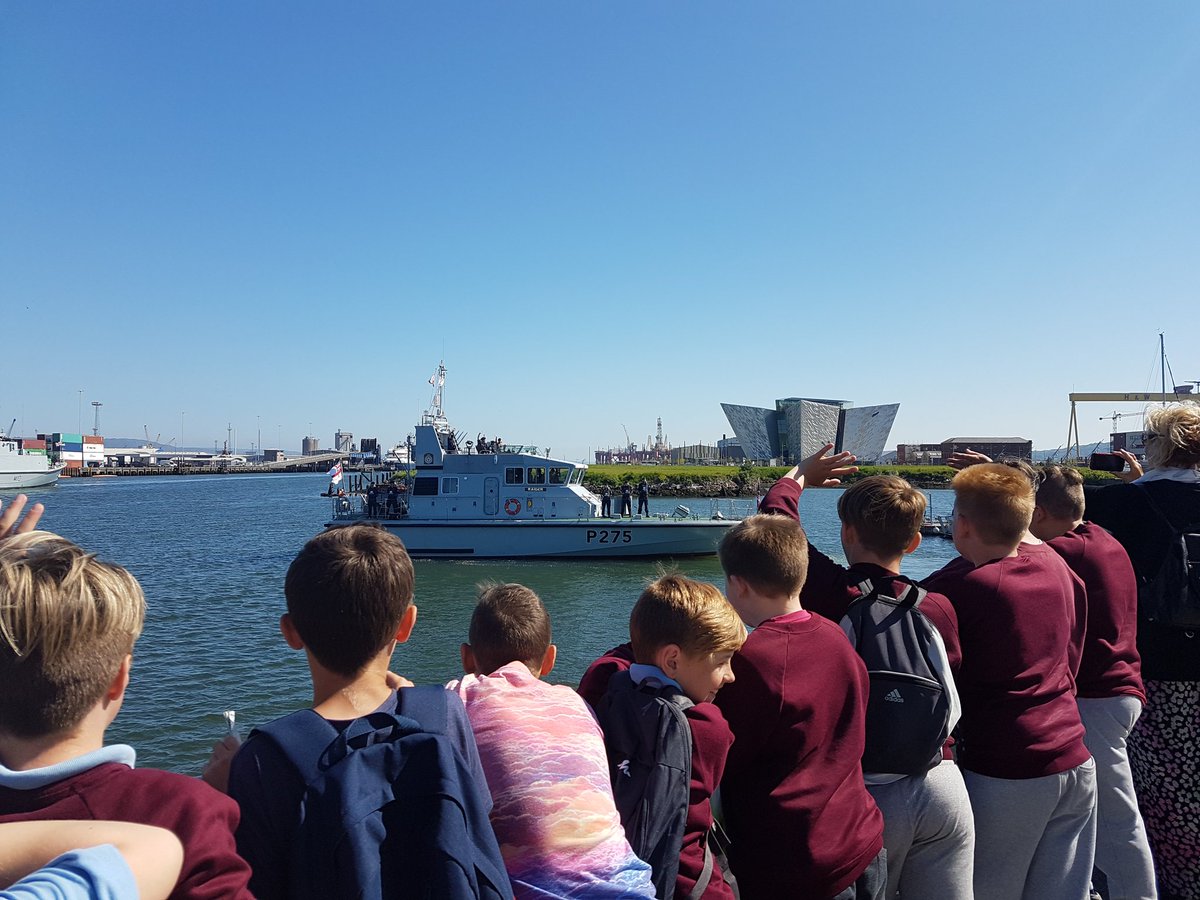 Waving off #HMSRaider from @BelfastHarbour as she escorts #HMSRamsey to Bangor for VC stone ceremony #IrishSailor