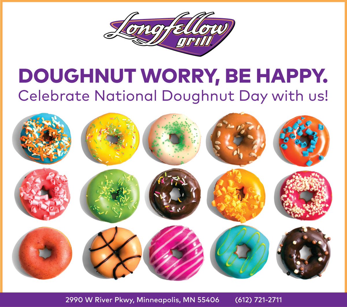 Free doughnuts at Longfellow Grill this Friday, National Doughnut Day! While supplies last! #nationaldoughnutday