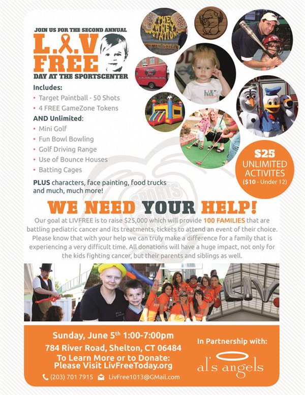 Have fun w <a href="/livfreetoday/">LIVFREE</a> Sunday at #SportsCenter of CT! Beat Pediatric cancer! More info: ow.ly/1NPA300E4hX
