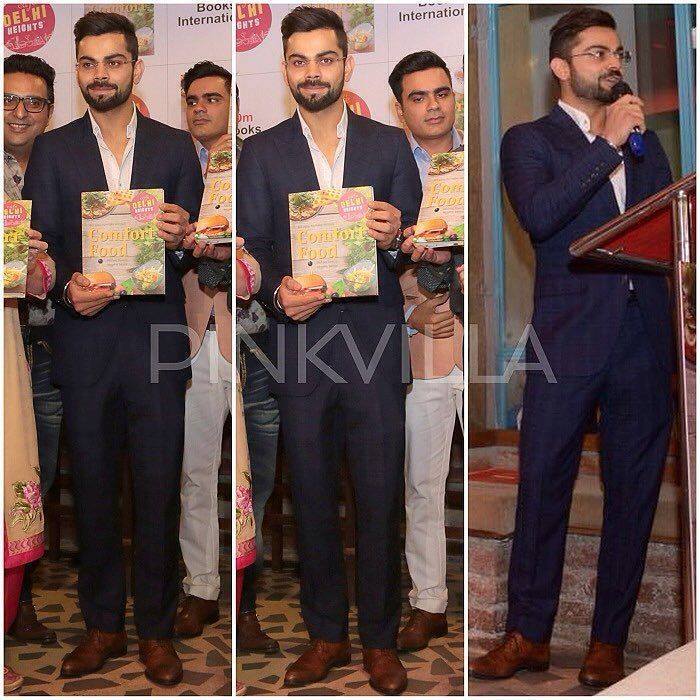 WeeklyBollywood's tweet photo. Who : @Virat.Kohli Where : At launch of a Cookbook Wearing : @MayyurrGirotra #Fashion #Style #Glam #IndianFashion #… https://t.co/fttsKgCKoq
