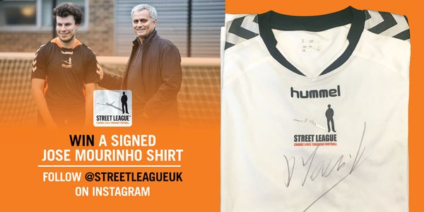 StreetLeagueUK's tweet photo. FOLLOW US ON INSTAGRAM to #win a signed Jose Mourinho shirt! https://t.co/bTT80Z0eEg #MUFC #ManUtd https://t.co/Yj9vZzJbrM