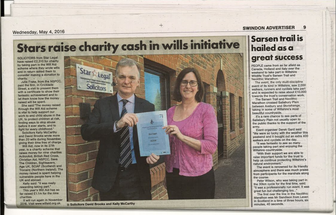 StarLegalGroup's tweet image. Thank you @swindonadver for covering our #charity #fundraising with @Will_Aid for @NSPCC