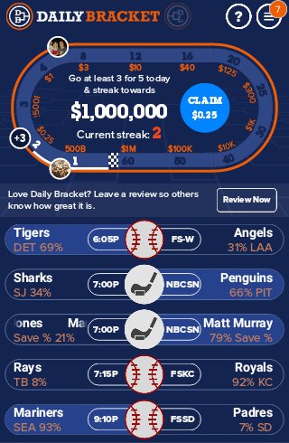 a_dwiz's tweet photo. Try @dailybracket! Get the app here: https://t.co/cu9kfABYlS. To receive 1,000 free BracketBucks, use code: LMI https://t.co/KvDRmcPlaM