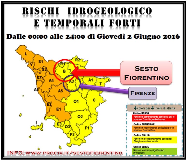 #AllertaMeteoTOS Domani, 2/6/2016, Rischio TEMPORALI FORTI in tutta la #Toscana. A @SestoFiorentino codice GIALLO.