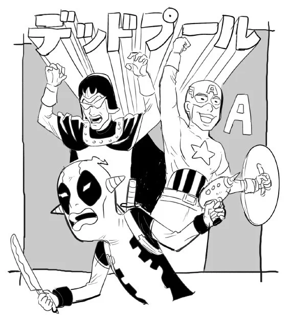 デッドプール見てきました。凄い丁寧な作りで面白かったです。 画像は映画と関係無い「コミック初見時のデットプールにほんのりファーザーみを感じた」という旨を友人に説明する用の落書きです。 