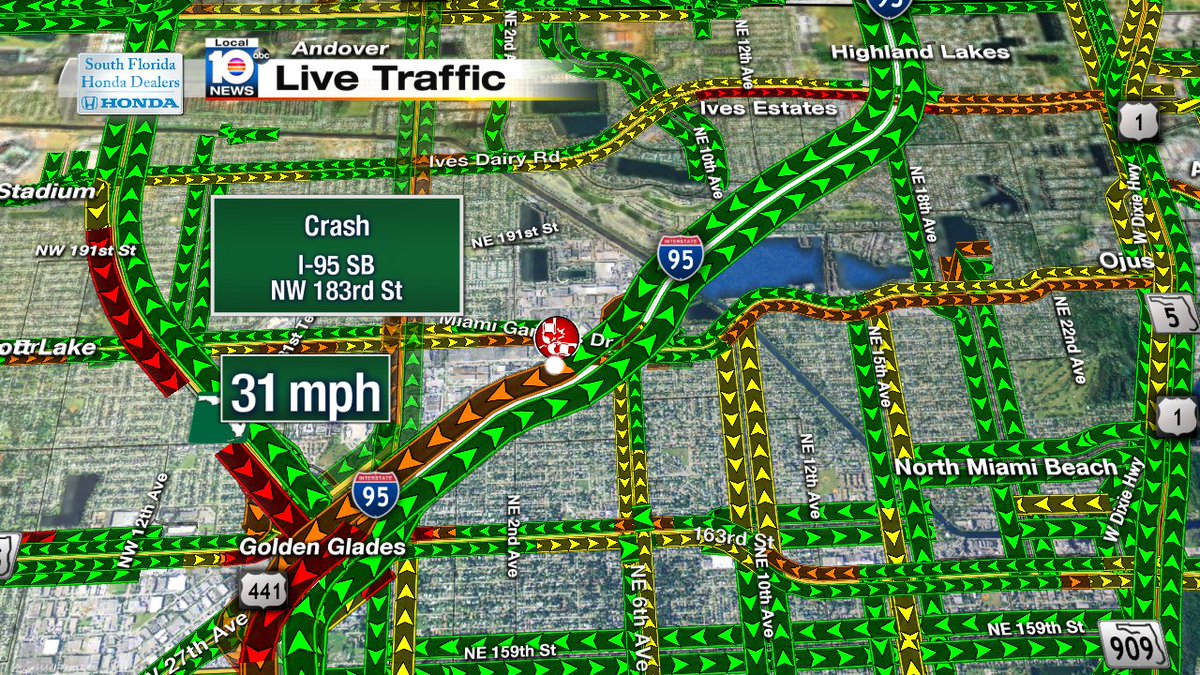 Crash on I-95 & NW 183rd St  #MIAMI #TRAFFIC https://t.co/OWGreoE55W
