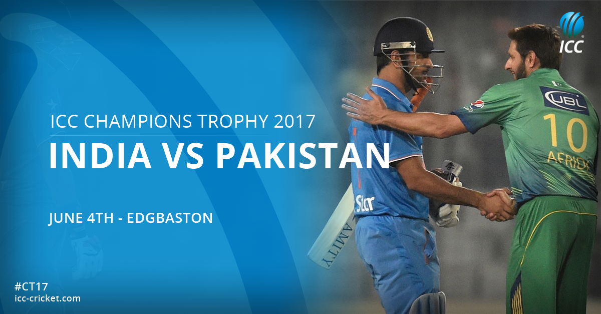 CricketFanClub8's tweet photo. The rivalry reignited at the ICC #CT17. . . India v Pakistan! It is never too early to start getting excited! https://t.co/huIAdrJgDk