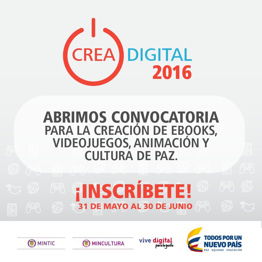 ¡Pilas! Hasta el 30 de junio estará abierta la convocatoria <a href="/CreaDigitalCo/">Crea Digital</a>. ¡INSCRÍBETE! >> bit.ly/1Wvp7ty