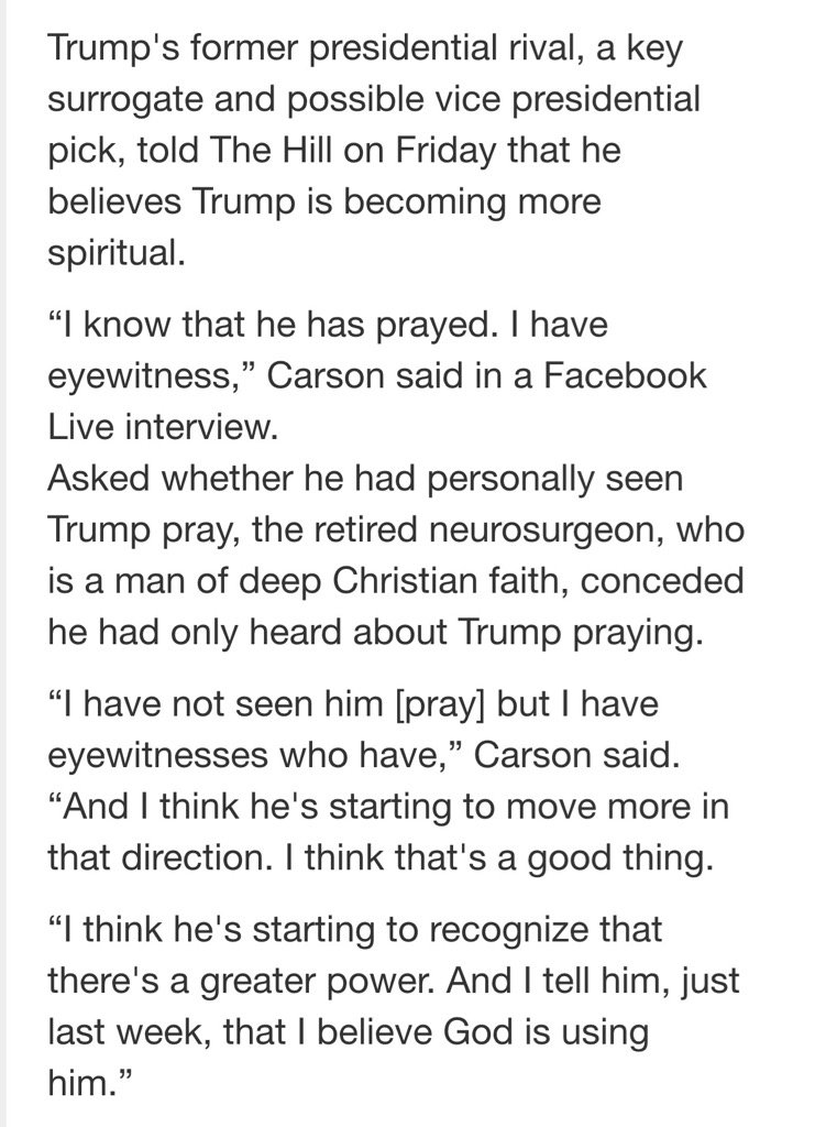 mybasicmy's tweet photo. Good news -- Trump is a great Chrisitan according to Carson who "is all about choosing God's faithful one" #holyRoll https://t.co/SJNy2KLb6w