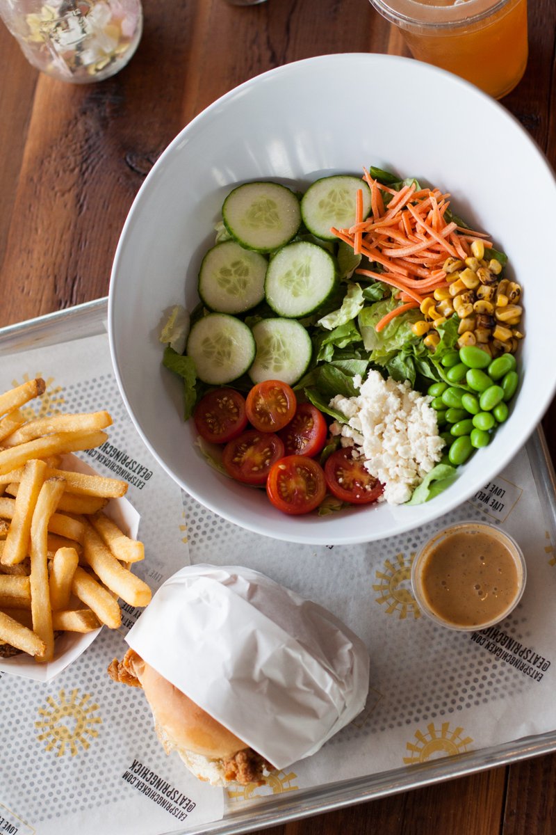 EatSpringChick's tweet photo. The perfect trio. Yardbird Sandwich. House Fries. Spring Farm Salad. #EatSpringChickenCG #EatSpringChickenFTL https://t.co/IAPR8qBPJZ